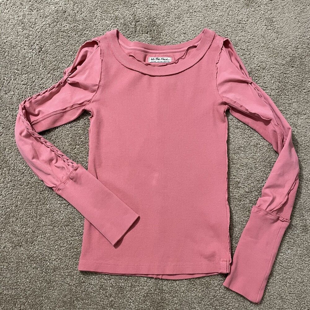 Free People We The Free Top Women’s XS Daisy Chain Cuff Blouse Sunsand Ribbed